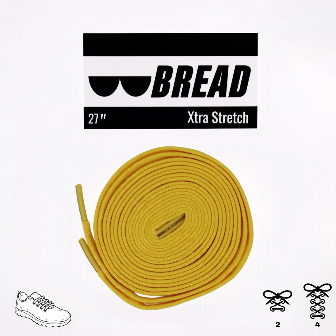 Corona Yellow elastic shoelace by Bread, showing vibrant yellow stretchable laces designed for comfortable, secure fitting footwear.