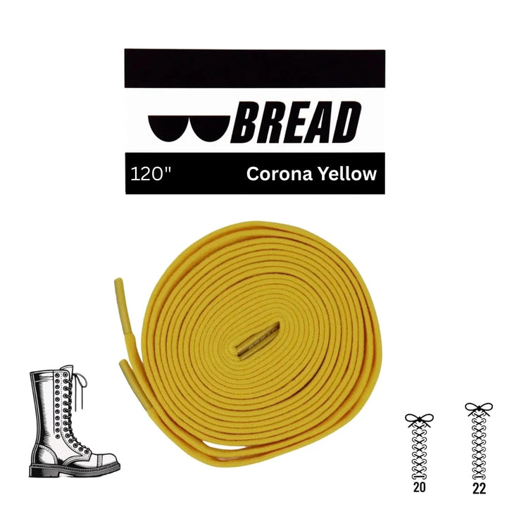 Bright yellow Bread Corona elastic shoelace with adjustable fit, shown tied with metal aglets on a neutral background.