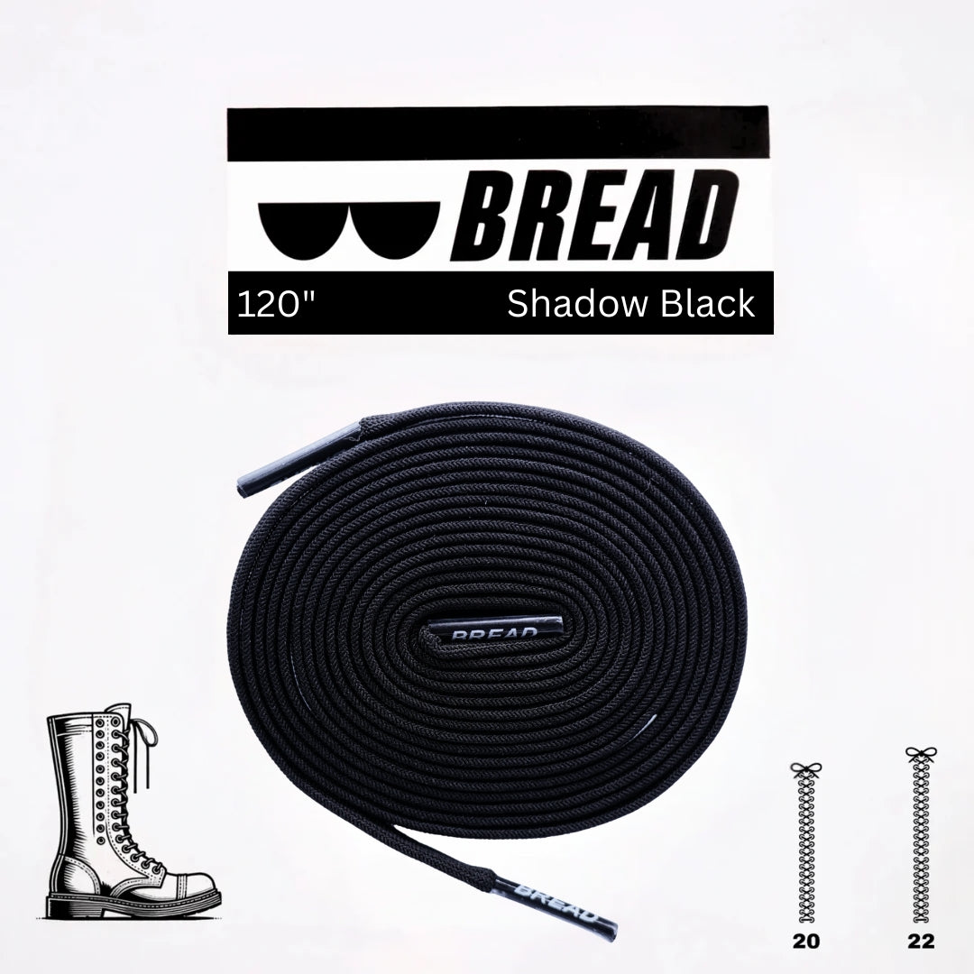 Black elastic shoelace by Bread, showing a close-up of the sleek, stretchy laces designed for easy slip-on sneakers.
