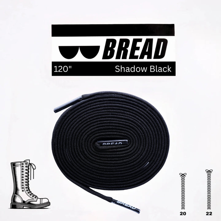 Black elastic shoelace by Bread, showing a close-up of the sleek, stretchy laces designed for easy slip-on sneakers.