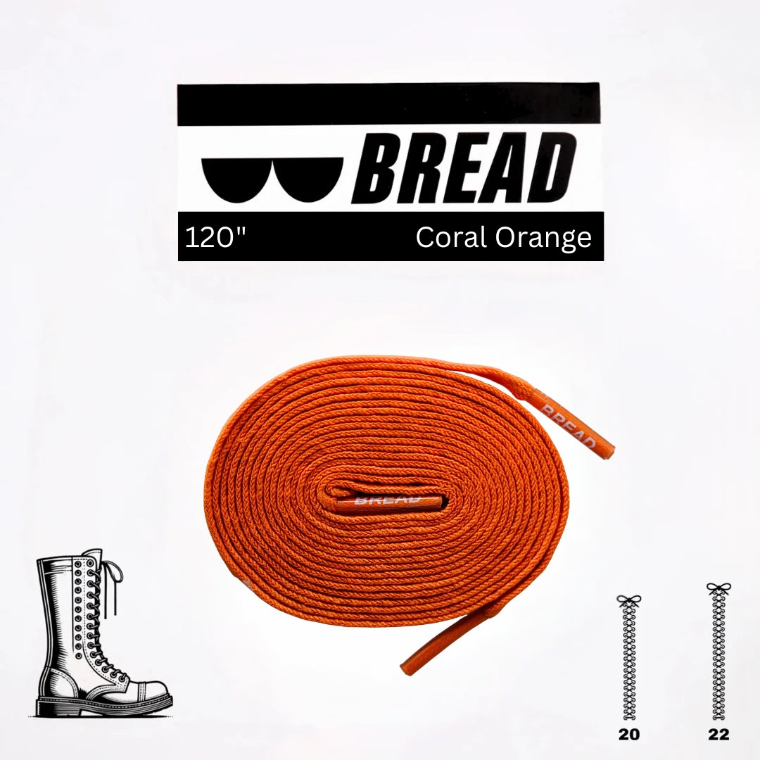 Coral orange elastic shoelace by Bread, showcasing stretchy, vibrant laces suitable for casual sneakers or athletic shoes.