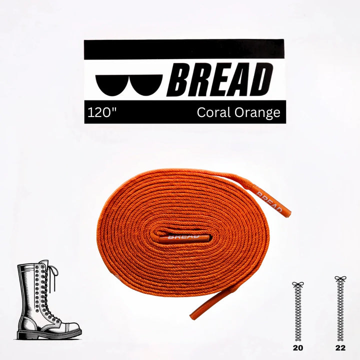 Coral orange elastic shoelace by Bread, showcasing stretchy, vibrant laces suitable for casual sneakers or athletic shoes.