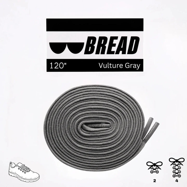 Gray elastic shoelace from Bread Vulture collection, showing a close-up of the stretchy, durable laces.