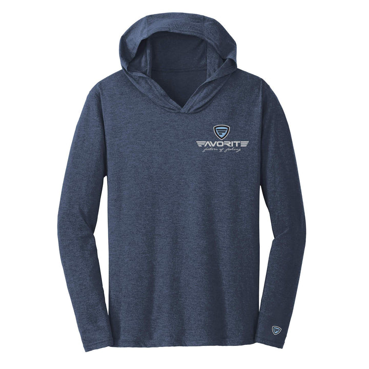 Favorite Fishing Ol Salty lightweight tri-blend hoodie in navy, front view showing soft fabric and casual fit.