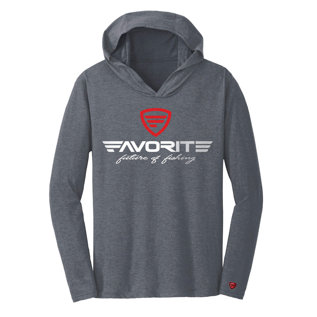 Favorite Lightweight Tri-Blend Hoodie in gray with brand logo, casual apparel perfect for comfortable outdoor wear.