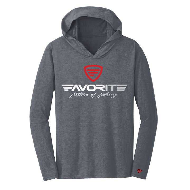 Favorite Lightweight Tri-Blend Hoodie in gray with brand logo, casual apparel perfect for comfortable outdoor wear.