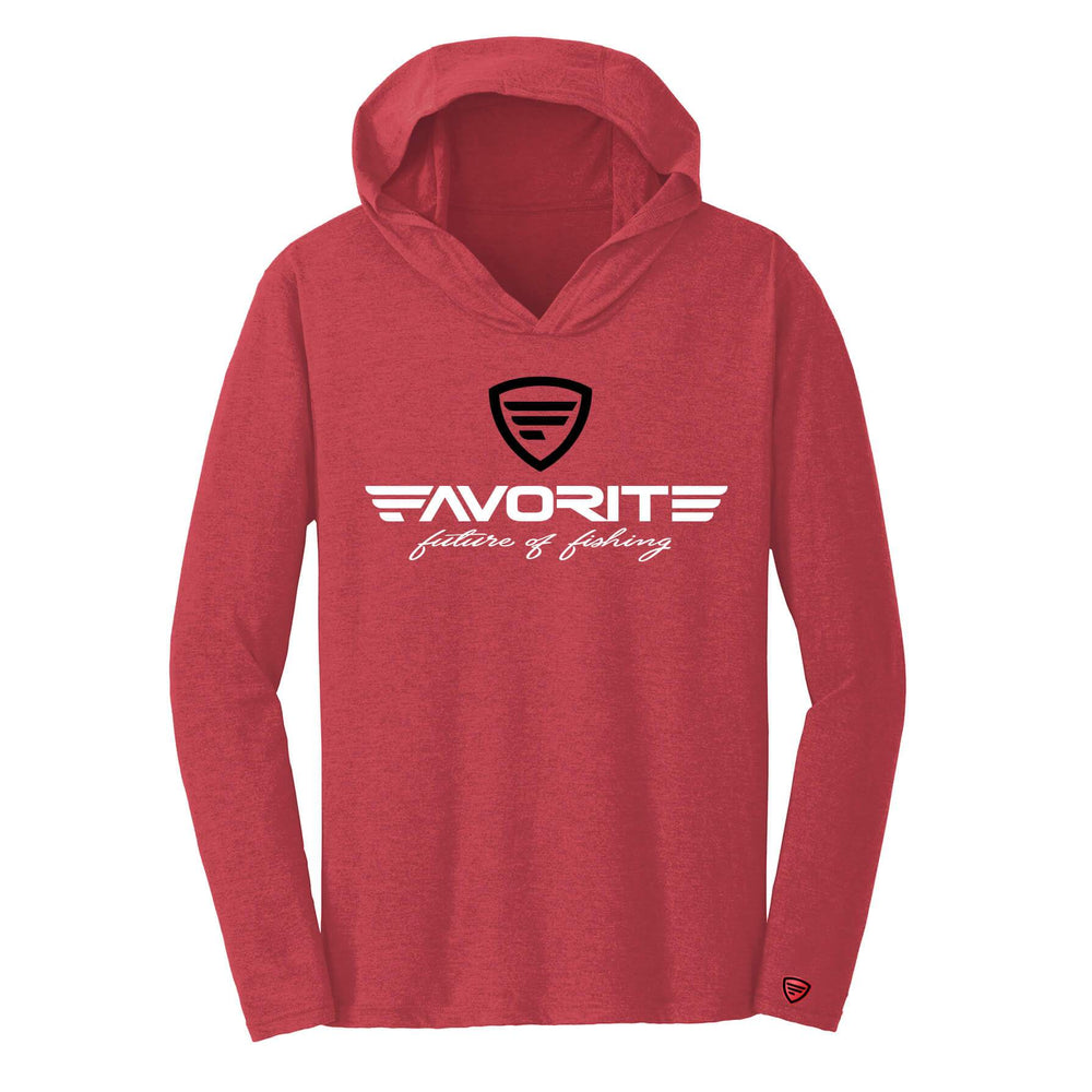 Favorite Fishing lightweight tri-blend hoodie in red, casual apparel with a comfortable fit and soft fabric.