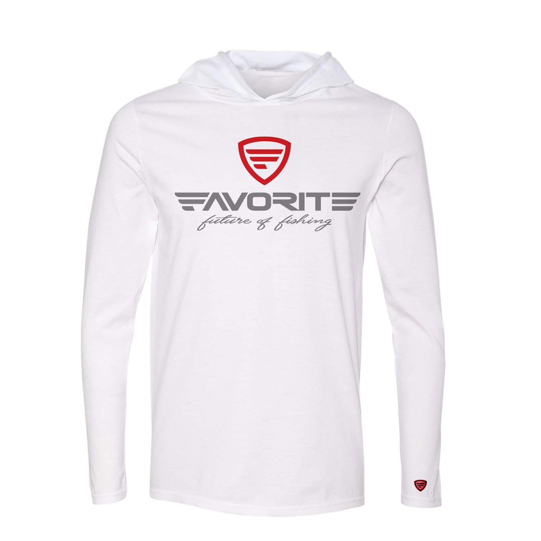 Favorite Fishing lightweight tri-blend hoodie in white, casual apparel with a comfortable fit and soft fabric.