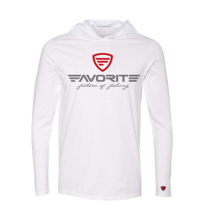 Favorite Fishing lightweight tri-blend hoodie in white, casual apparel with a comfortable fit and soft fabric.