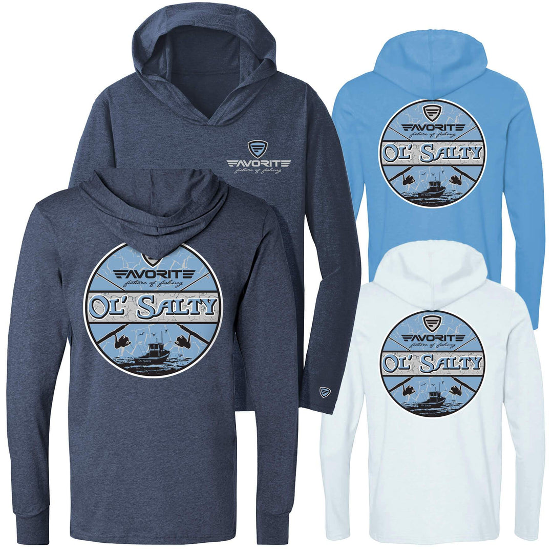 Favorite Fishing Ol Salty lightweight tri-blend hoodie, casual apparel with a soft fabric blend and stylish design.