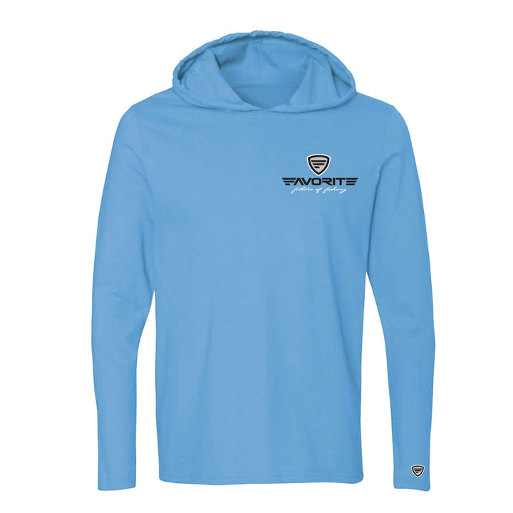 Favorite Fishing Ol Salty lightweight tri-blend hoodie in navy blue, showing front view with hoodie and logo details.