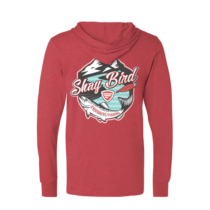 Favorite Fishing Shay Bird lightweight tri-blend hoodie, black apparel with bird graphic, casual and comfortable clothing for outdoor wear.