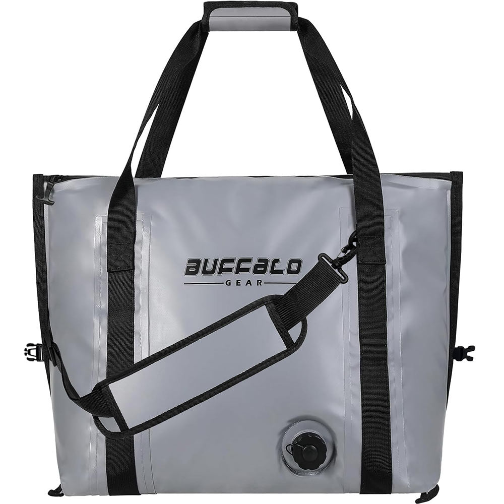Buffalo Gear 27QT fish bag cooler with flat bottom, portable insulated storage for fresh catch or fishing trips.