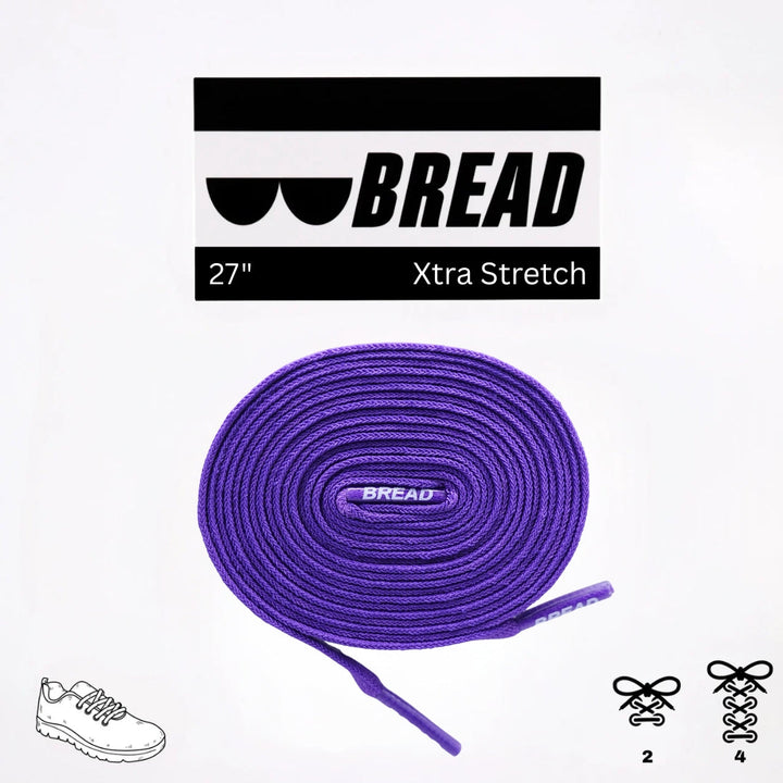 Elastic shoelace in cosmic purple by Bread, showing flexible, colorful laces with metal aglets for casual sneakers.