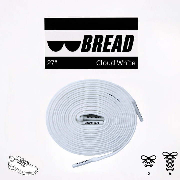 Elastic shoelace in Cloud White by Bread, showing a close-up of the flexible, durable laces on a shoe.