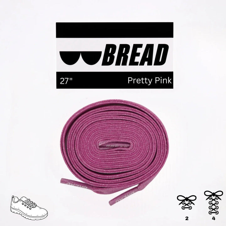 Pink elastic shoelace from Bread, featuring a sparkly, flexible design suitable for comfortable everyday footwear.