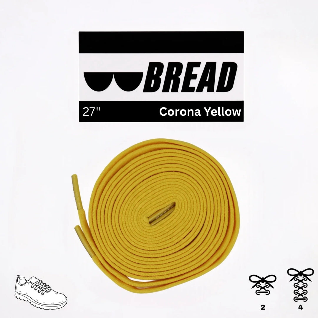 Elastic shoelace in yellow by Bread, designed for easy tightening and secure fit, shown in close-up detail.