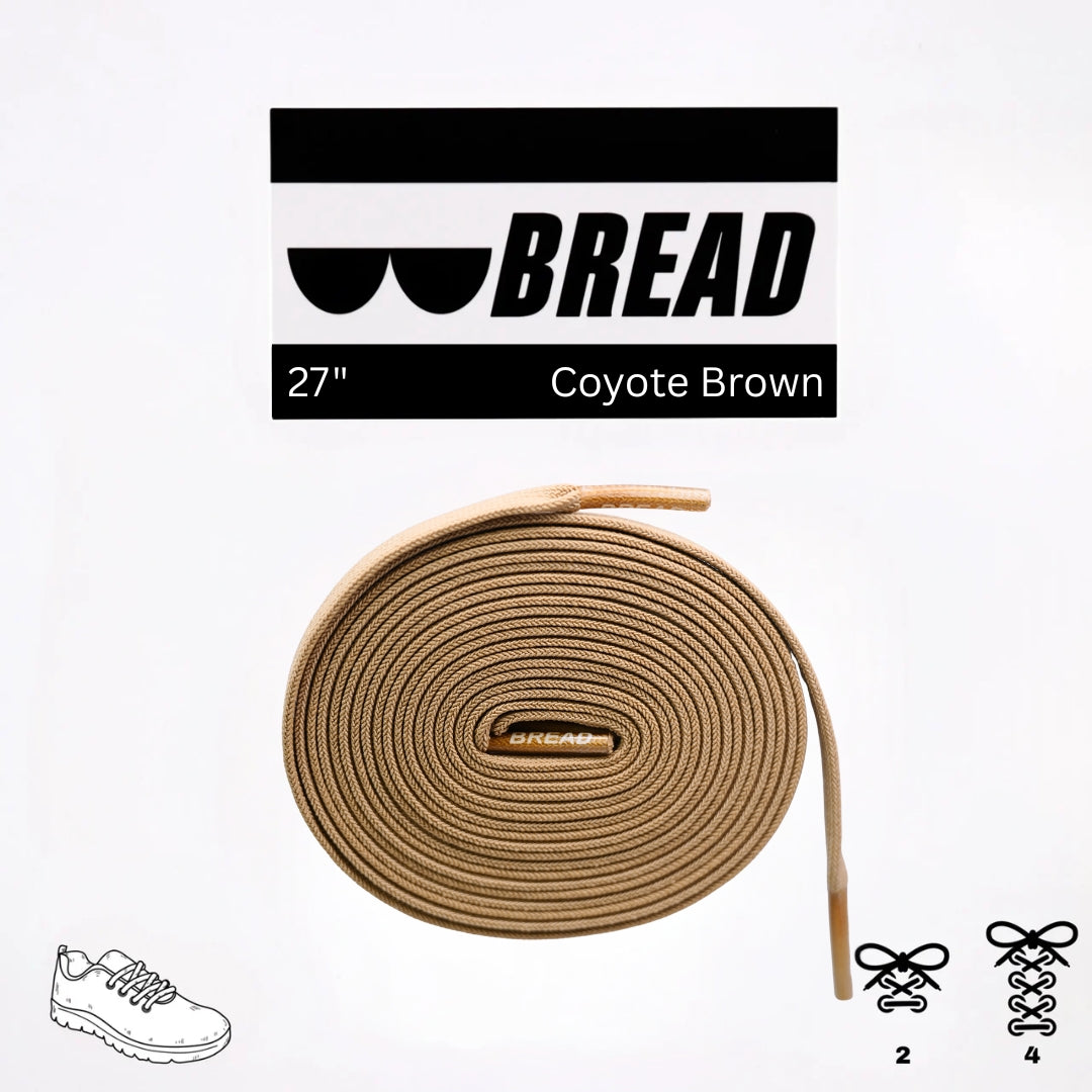 Coyote brown elastic shoelace from Bread, showing close-up of flexible, stretchable laces suitable for sneakers or casual shoes.