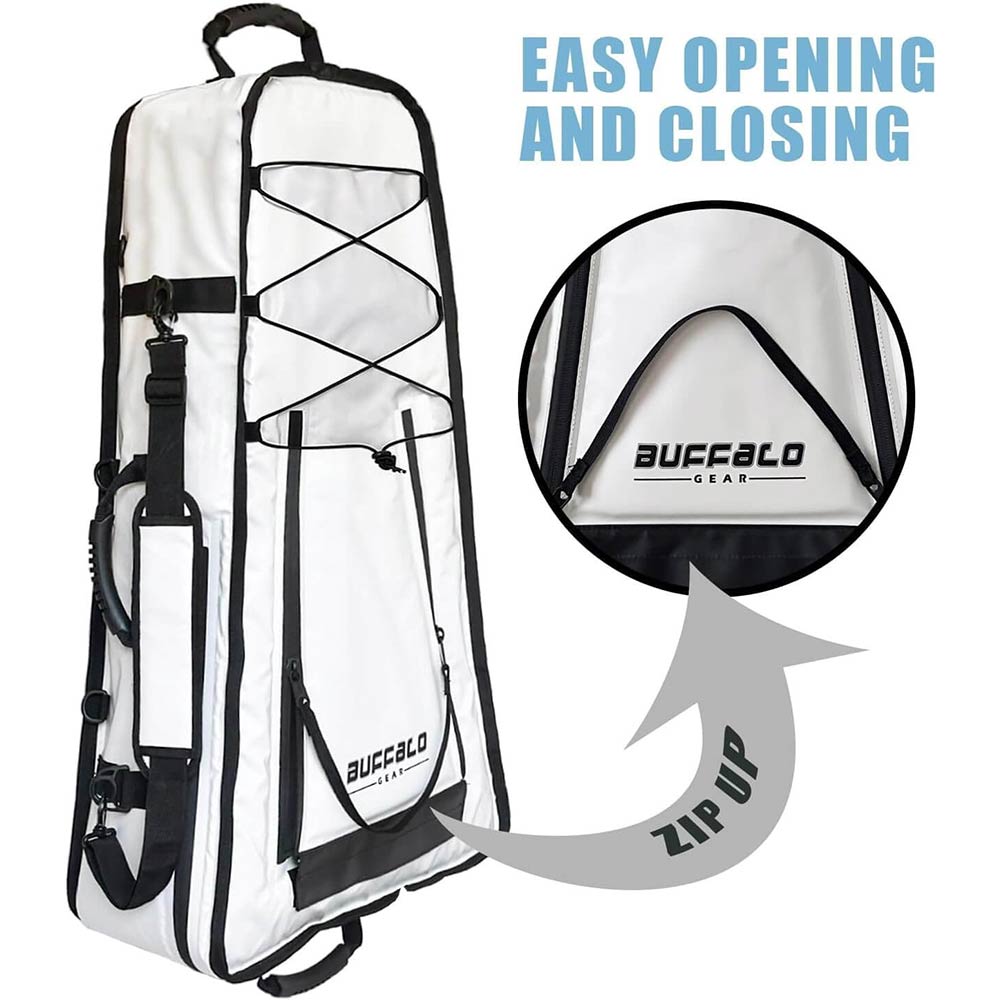 Buffalo Gear 36-inch kayak fish cooler bag with shoulder strap, insulated fish storage and portable design for outdoor fishing trips.