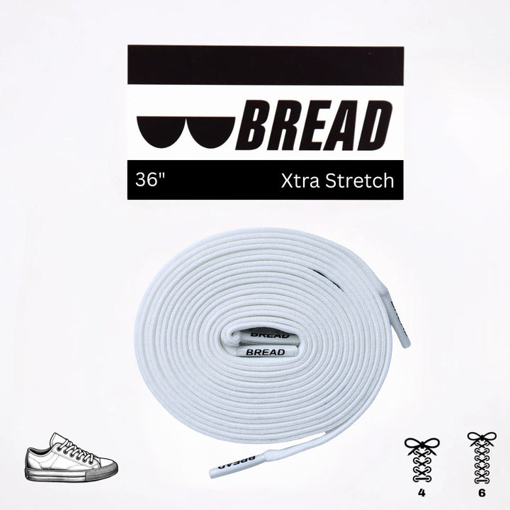 Bread Cloud White elastic shoelace, soft and stretchy laces for sneakers, shown in a close-up image.