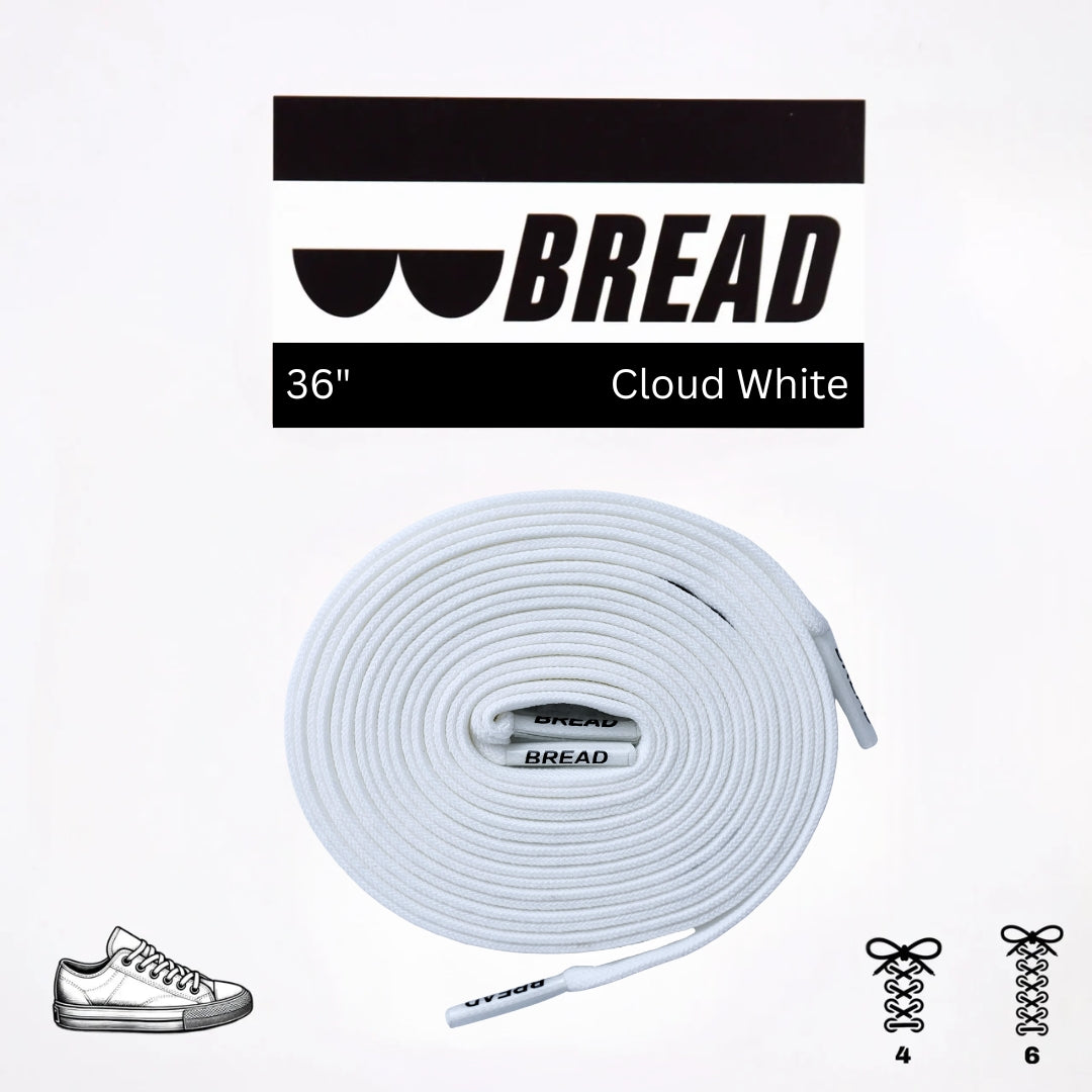 Bread Cloud White elastic shoelace, soft and stretchable, shown in this close-up image highlighting its smooth texture and flexibility.