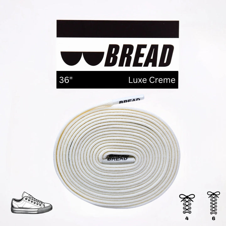 Elastic shoelace from Bread Luxe Creme in soft, stretchy material for comfortable, secure fit in casual shoes.