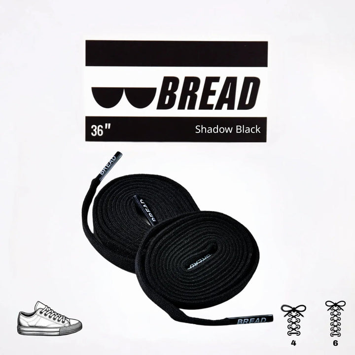 Sparkly black elastic shoelace by Bread, designed for easy fitting and secure hold with a stylish shadow black finish.