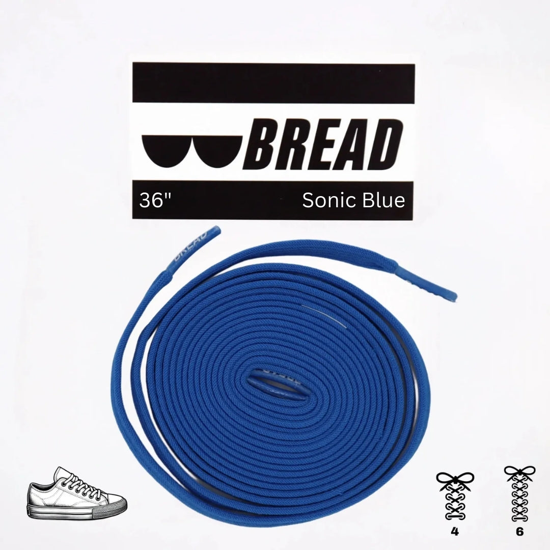 Sonic Blue Bread elastic shoelace with secure fit, shown in close-up detail on a white background.