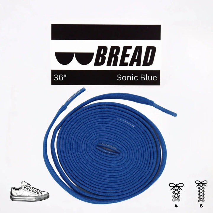 Sonic Blue Bread elastic shoelace with secure fit, shown in close-up detail on a white background.