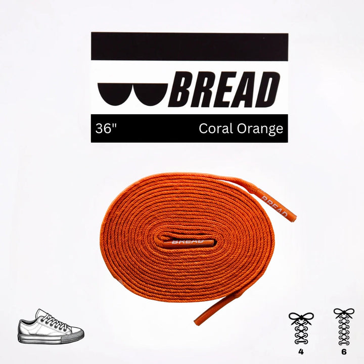 Coral orange elastic shoelace by Bread, stretchy and durable for easy shoe tightening and secure fit.