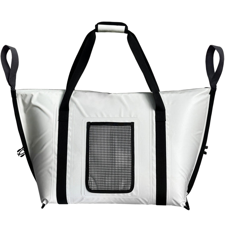 Buffalo Gear 45QT fish cooler bag with flat bottom, insulated storage for fresh catches and fishing trips.