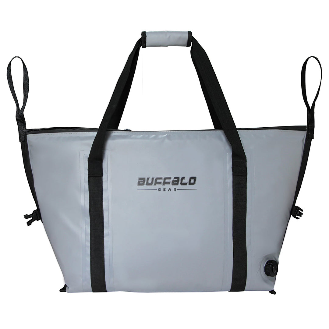 Buffalo Gear 45QT fish cooler bag with flat bottom, insulated fish storage bag for fishing trips and outdoor use