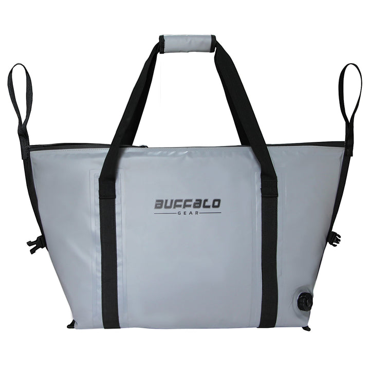 Buffalo Gear 45QT fish cooler bag with flat bottom, insulated fish storage bag for fishing trips and outdoor use