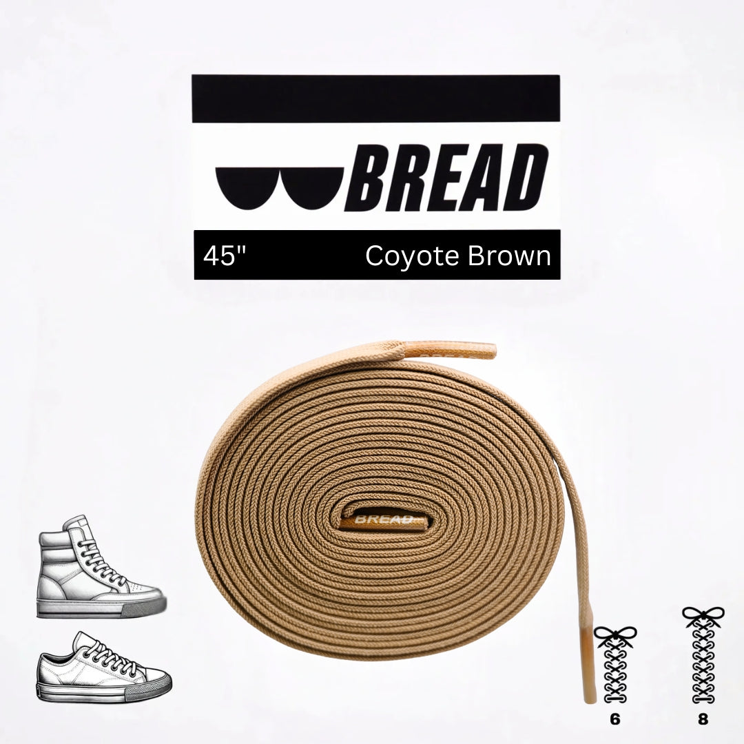 Coyote brown elastic shoelace by Bread, showing close-up of flexible, durable laces for sneakers or casual shoes.