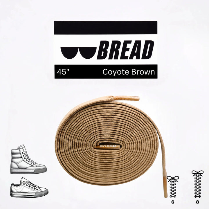 Coyote brown elastic shoelace by Bread, showing close-up of flexible, durable laces for sneakers or casual shoes.