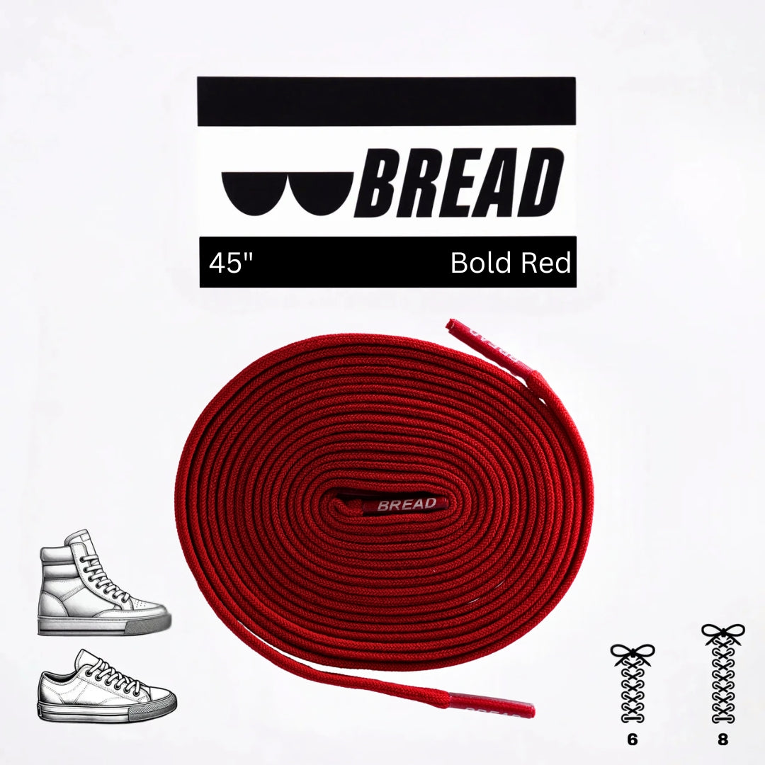 Bread Bold Red elastic shoelace with stretchy design and vibrant red color, ideal for comfortable, secure footwear.