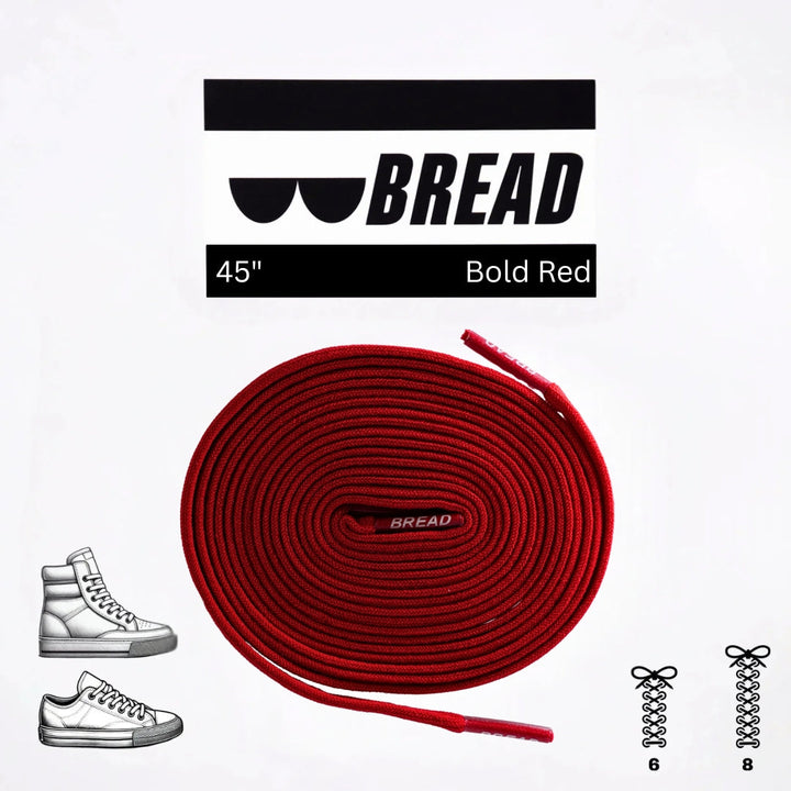 Bread Bold Red elastic shoelace with stretchy design and vibrant red color, ideal for comfortable, secure footwear.