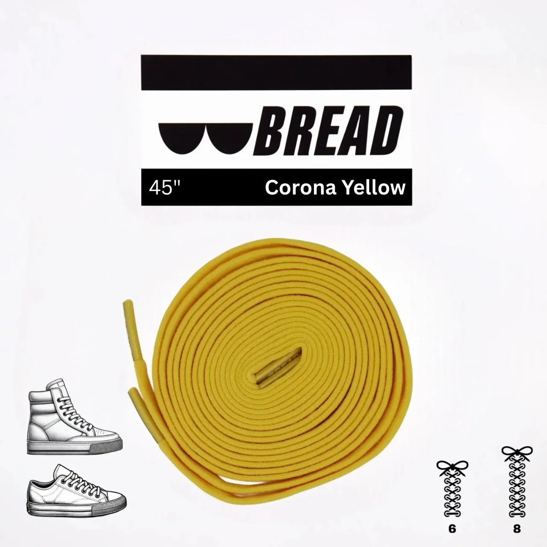 Bread Corona Yellow elastic shoelace with bright yellow color and stretchable design, suitable for casual sneakers and athletic shoes.