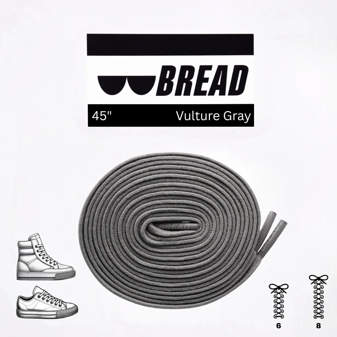 Gray elastic shoelace from Bread's Vulture collection, shown in close-up detail with smooth texture and flexible design.