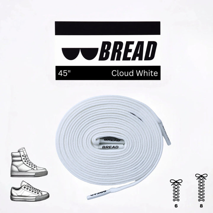 Elastic shoelace in Cloud White by Bread, showcasing the flexible, durable design with smooth, rounded texture for comfortable wear.