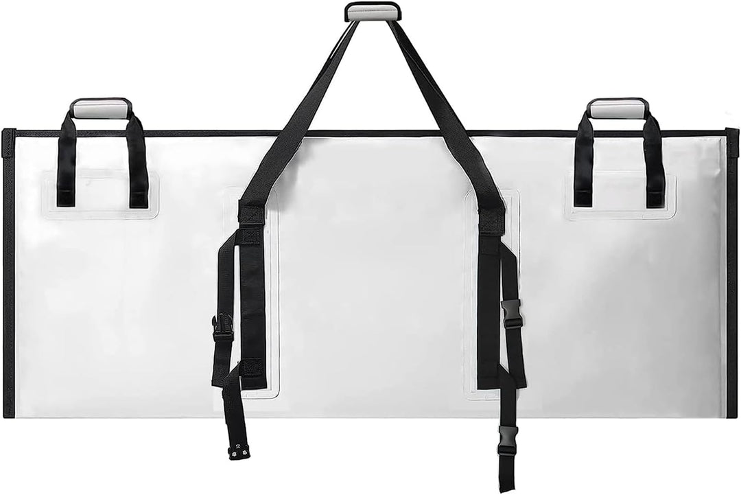 Buffalo Gear 60x24-inch fish cooler bag with durable YKK zipper, designed for keeping fish fresh during outdoor fishing trips.