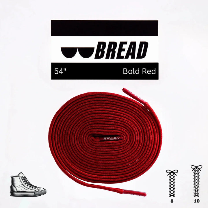 Elastic shoelace in bold red from Bread, featuring a close-up view of the stretchy, durable design for easy slip-on footwear.