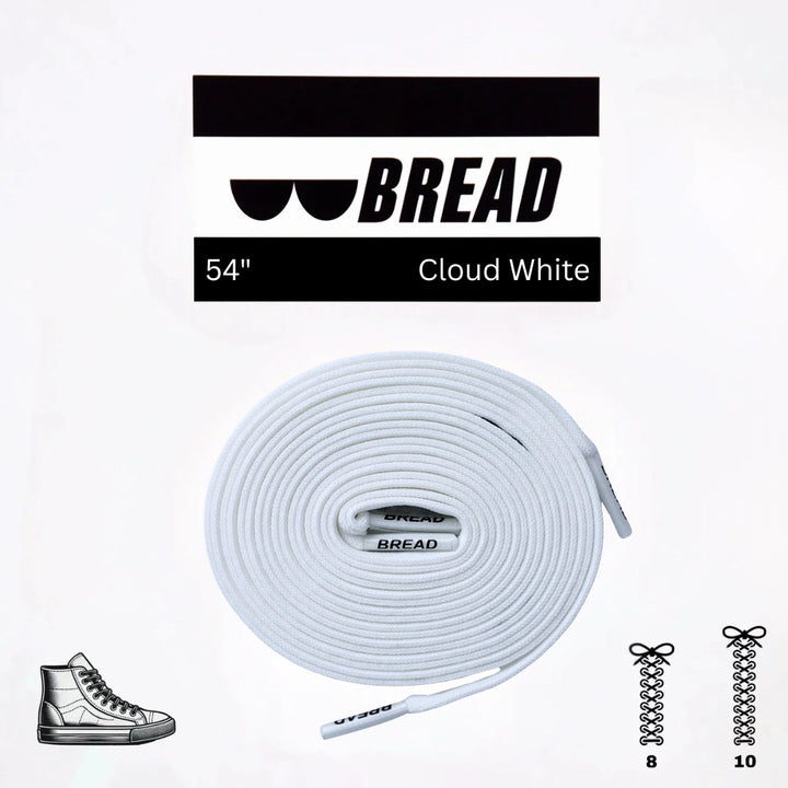 Cloud White elastic shoelace by Bread, featuring a flexible, stretchable design for comfortable, secure fit on sneakers.