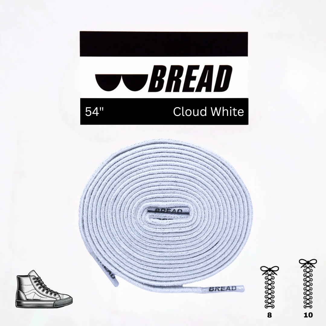 Elastic shoelace in Cloud White by Bread, showcasing the flexible, durable design and smooth texture of the branded shoe accessory.