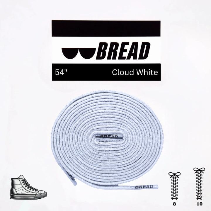 Elastic shoelace in Cloud White by Bread, showcasing the flexible, durable design and smooth texture of the branded shoe accessory.