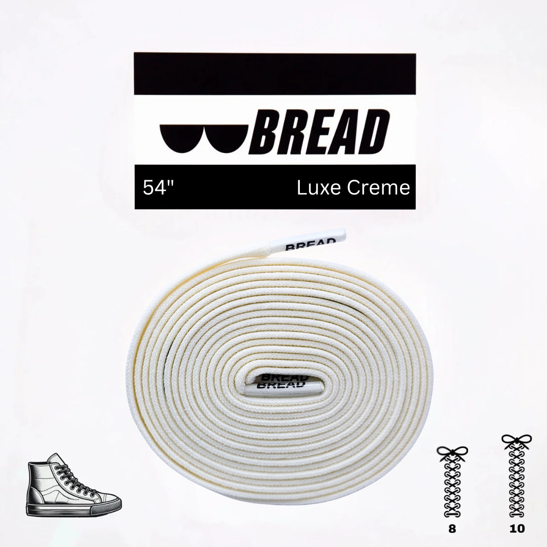 Elastic shoelaces from Bread Luxe Creme in a close-up image showing their flexible, durable design and vibrant color.