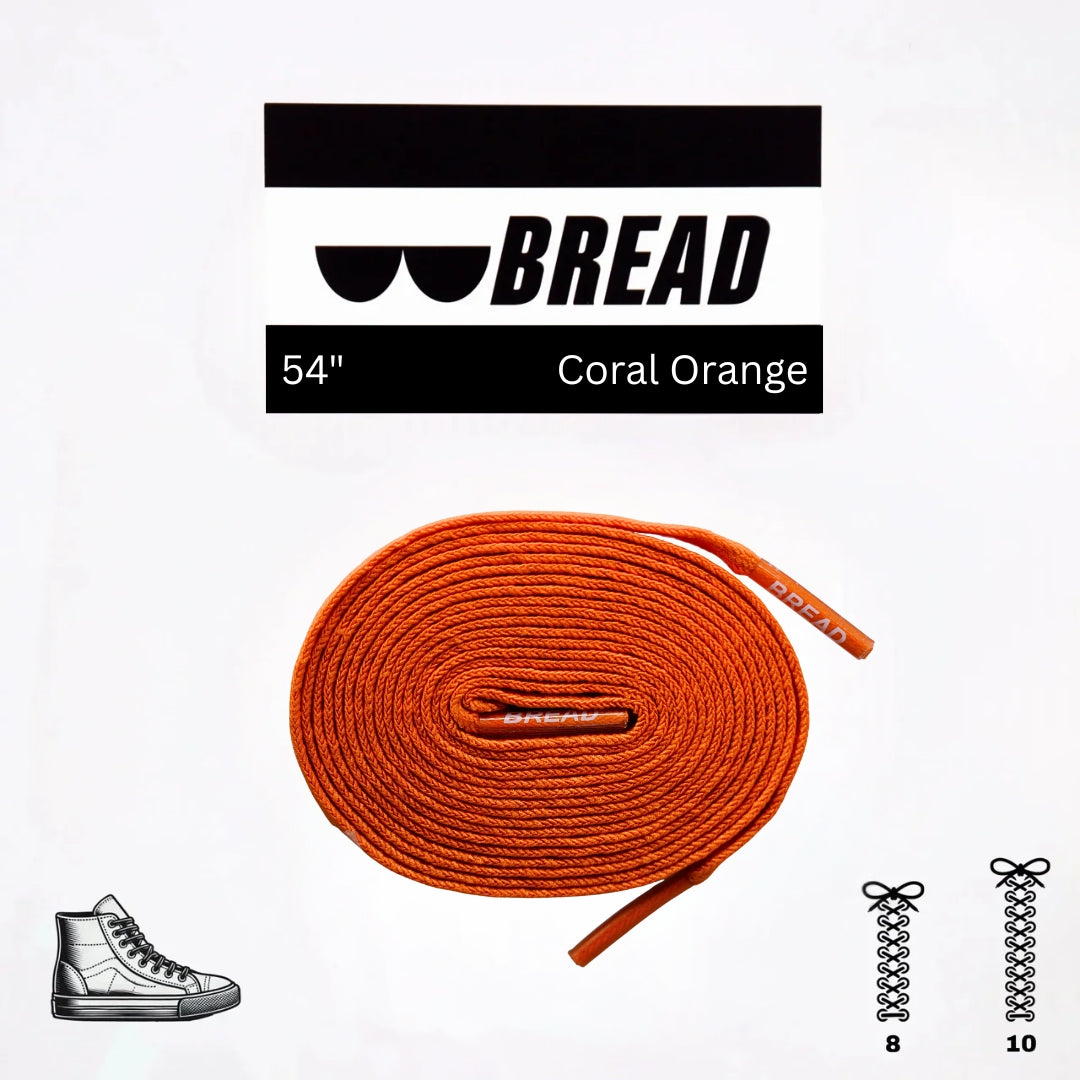 Coral orange elastic shoelace by Bread, flexible and stretchy accessory for comfortable footwear.