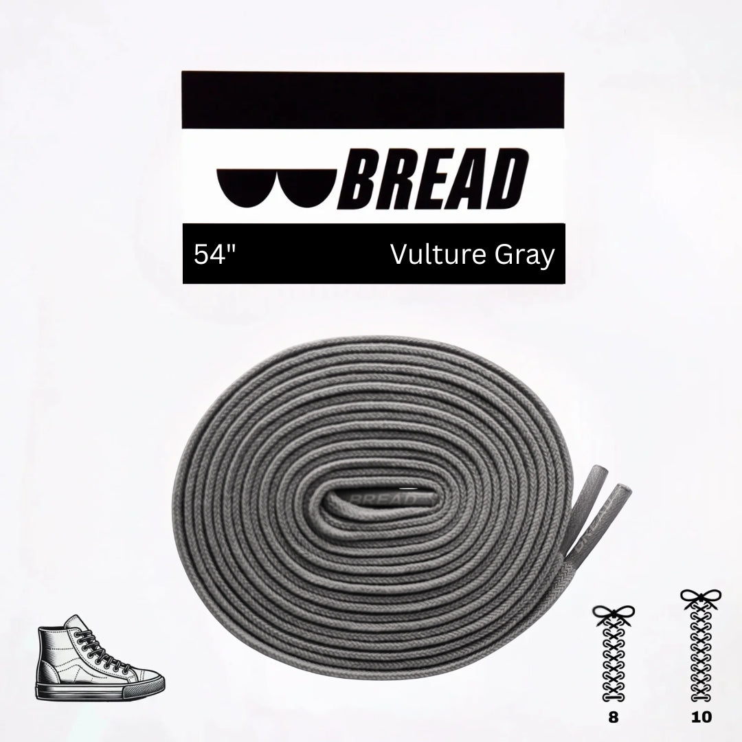 Gray elastic shoelace by Bread, featuring a Vulture Gray color, perfect for replacing traditional laces on sneakers or casual shoes.
