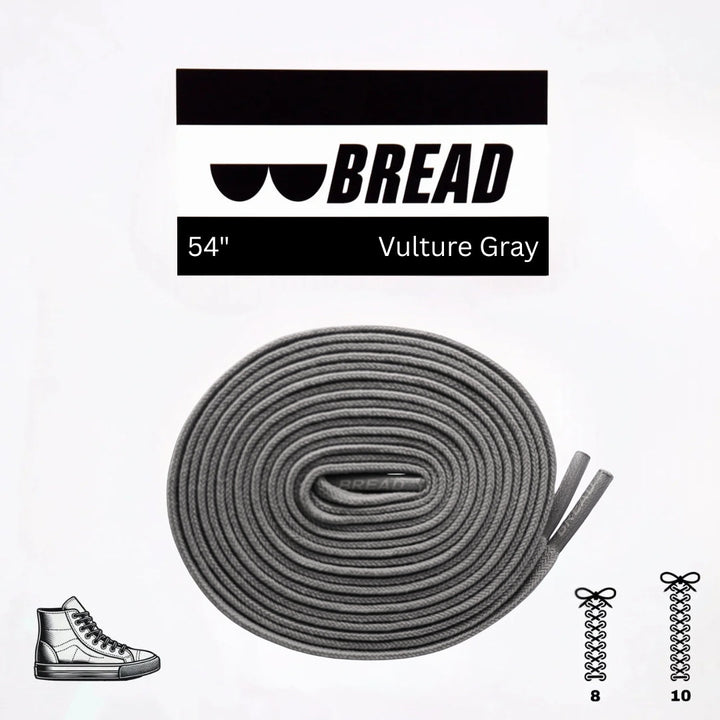 Gray elastic shoelace by Bread, featuring a Vulture Gray color, perfect for replacing traditional laces on sneakers or casual shoes.