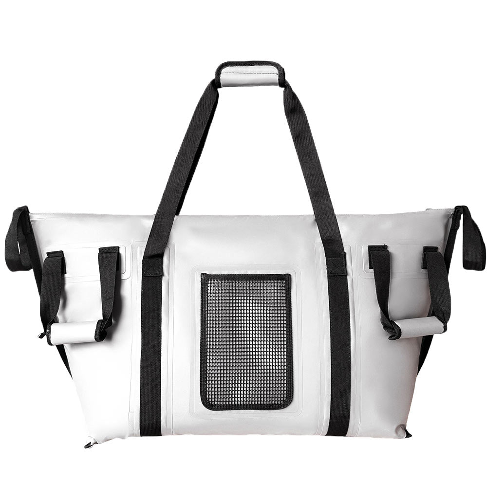 Buffalo Gear 58QT fish cooler bag with flat bottom for keeping catches fresh, insulated outdoor cooler bag for fishing trips.